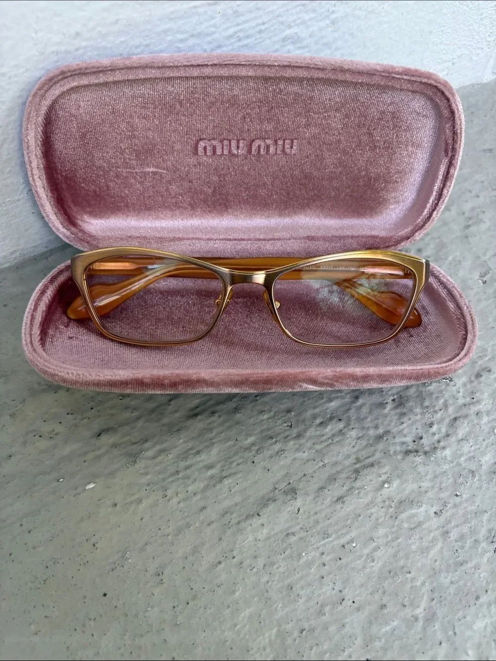 Miu Miu brushed bronze rectangular frame eyeglasses